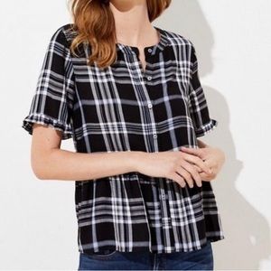 Loft Black Plaid Peplum Top
